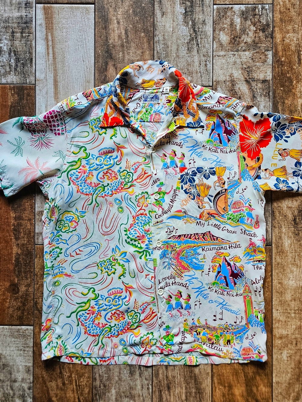 Vintage BEAMS Aloha Shirt Medium Patchwork Hawaiian Shirt Y2K Resort Core Street